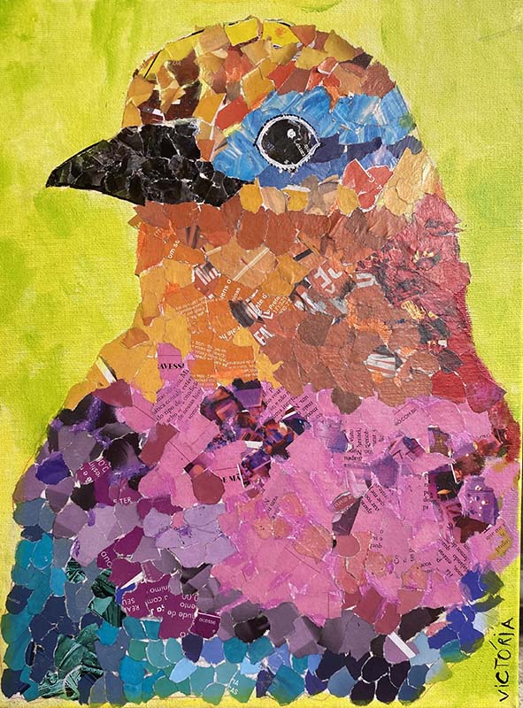 Passarinho - 30 x 40 - Mista com colagem